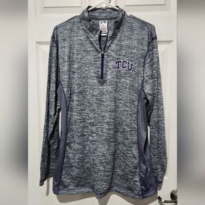 Russell Athletic Men's Gray and Purple TCU Quarter-Zip Pullover Size Large